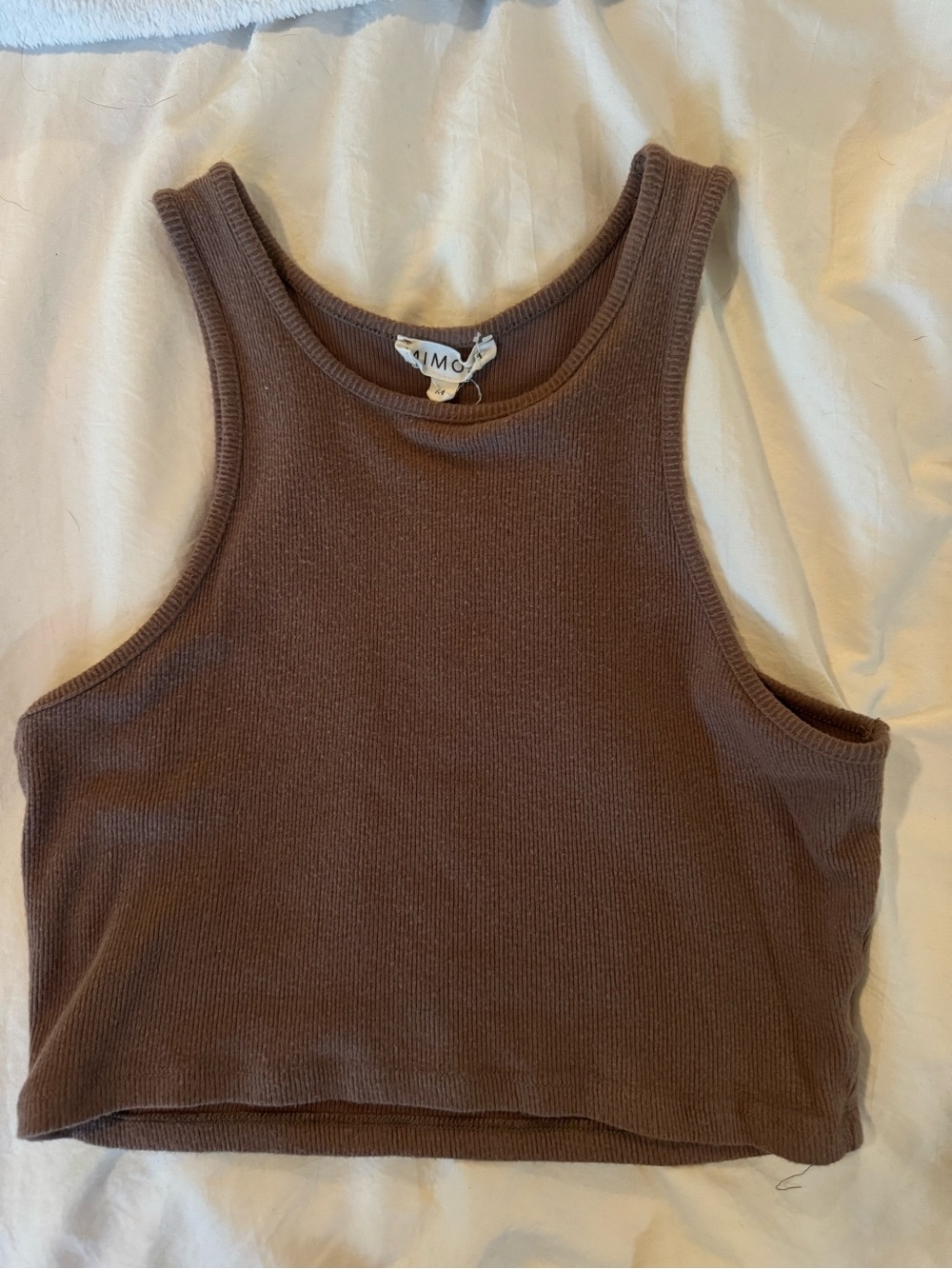 Mimco Chocolate Brown Ribbed Crop Tank
